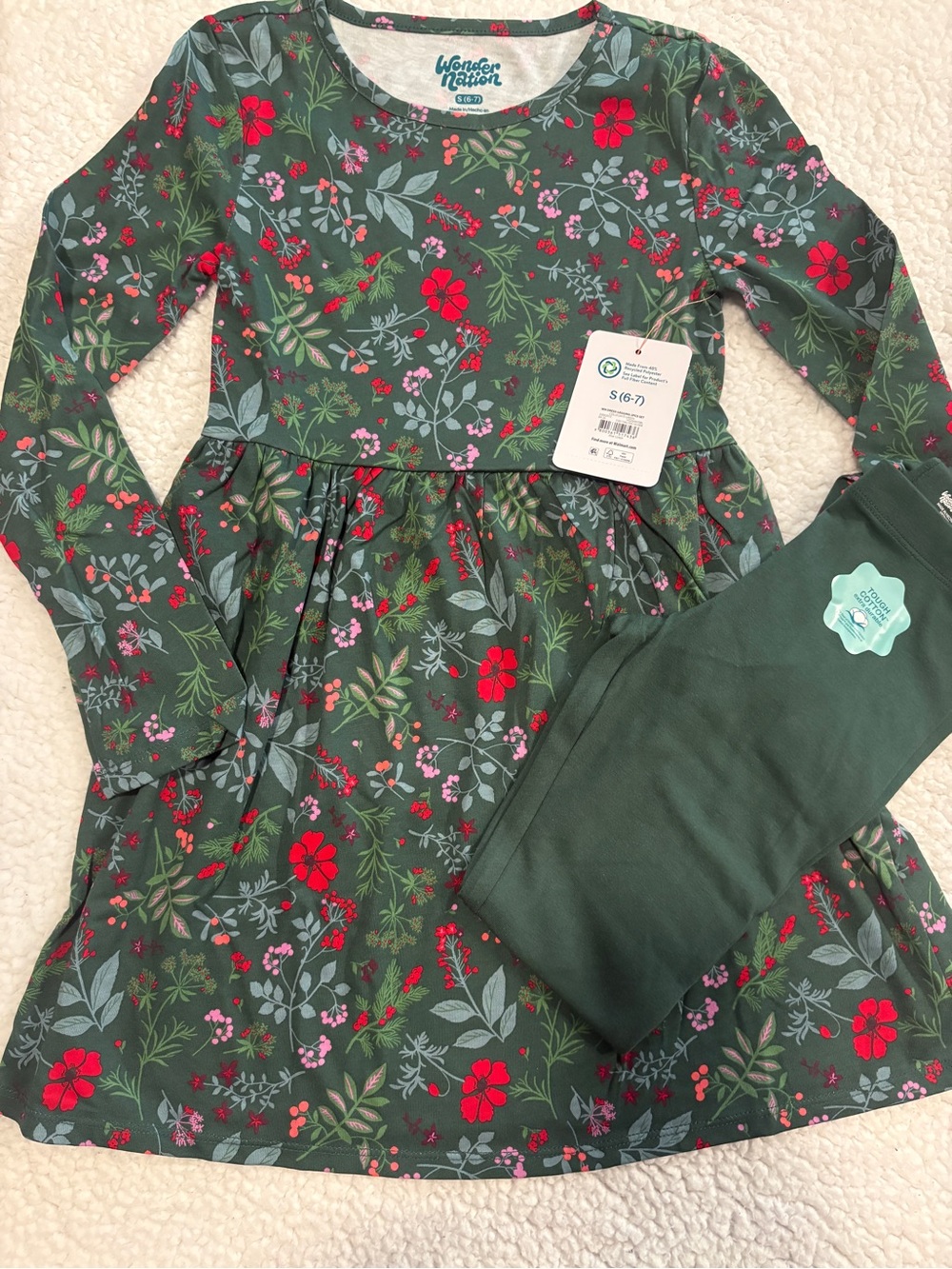 Wonder Nation Girls' Dark Green Floral 2 pieces set